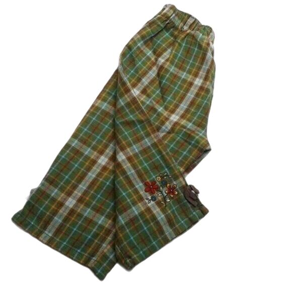 Arizona Baby Girl Elastic Waist Pants Moss Green Plaid Flowers Bows 12 Months - Picture 5 of 8